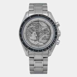Omega Silver Stainless Steel Speedmaster Apollo XVII Manual Winding Men's Wristwatch 42 mm
