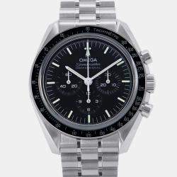 Omega Black Stainless Steel Speedmaster Manual Winding Men's Wristwatch 42 mm