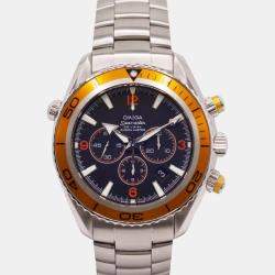 Omega Black Stainless Steel Seamaster Planet Ocean Automatic Men's Wristwatch 44 mm