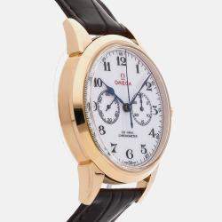 Pre Owned Omega Olympic Games 522.53.39.50.04.001 Manual Winding White 18k Rose Gold Men’s Wristwatch 39 mm