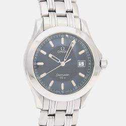 Pre Owned Omega Seamaster Quartz Blue Stainless Steel Men's Wristwatch 36 mm