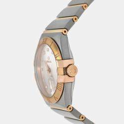 Pre Owned Omega Constellation 123.20.35.20.52.002 Automatic Silver diamonds 18k yellow gold stainless steel Men's Wristwatch 35 mm