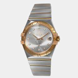 Pre Owned Omega Constellation 123.20.35.20.52.002 Automatic Silver diamonds 18k yellow gold stainless steel Men's Wristwatch 35 mm
