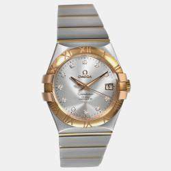 Pre Owned Omega Constellation 123.20.35.20.52.002 Automatic Silver diamonds 18k yellow gold stainless steel Men's Wristwatch 35 mm
