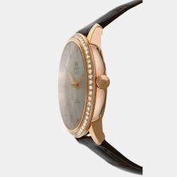 Pre Owned Omega De Ville 42458402052002 Automatic Cream diamonds 18k Rose gold Men's Wristwatch 39.5 mm