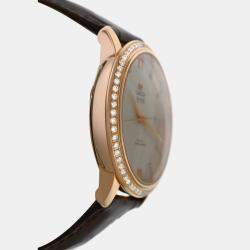 Pre Owned Omega De Ville 42458402052002 Automatic Cream diamonds 18k Rose gold Men's Wristwatch 39.5 mm