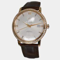 Pre Owned Omega De Ville 42458402052002 Automatic Cream diamonds 18k Rose gold Men's Wristwatch 39.5 mm