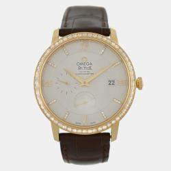 Pre Owned Omega De Ville 42458402052001 Automatic Cream diamonds 18k yellow gold Men's Wristwatch 39.5 mm