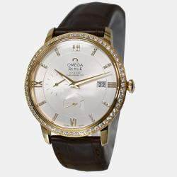 Pre Owned Omega De Ville 42458402052001 Automatic Cream diamonds 18k yellow gold Men's Wristwatch 39.5 mm
