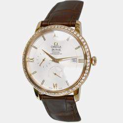 Pre Owned Omega De Ville 42458402052002 Automatic Cream diamonds 18k Rose gold Men's Wristwatch 39.5 mm