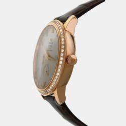 Pre Owned Omega De Ville 42458402052002 Automatic Cream diamonds 18k Rose gold Men's Wristwatch 39.5 mm