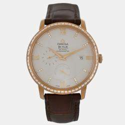 Pre Owned Omega De Ville 42458402052002 Automatic Cream diamonds 18k Rose gold Men's Wristwatch 39.5 mm