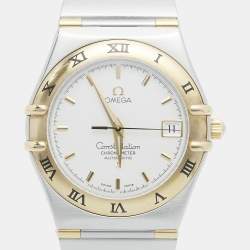 Pre Owned Omega Constellation 1302.30.00 Silver White Dial 18k Yellow Gold Stainless Steel Men's Wristwatch 35.50 mm