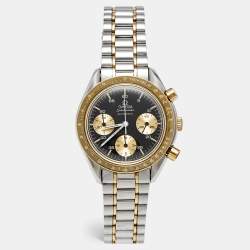 Pre Owned Omega Vintage Speedmaster DA175.0033 Black Dial 18k Yellow Gold Stainless Steel Men's Wristwatch 39 mm