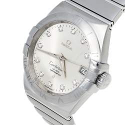 Pre Owned Omega Silver Diamond Stainless Steel Constellation Co-Axial 123.10.38.21.52.001 Men's Wristwatch 38 mm