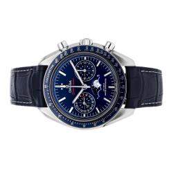 Omega Blue Stainless Steel Speedmaster Moonphase Chronograph 304.33.44.52.03.001 Men's Wristwatch 44 MM