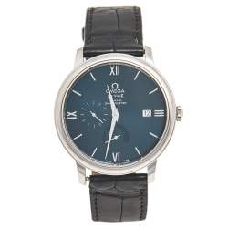 Omega Blue Stainless Steel Leather De Ville 424.13.40.21.03.001 Men's Wristwatch 39 mm