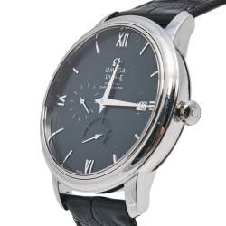 Omega Blue Stainless Steel Leather De Ville 424.13.40.21.03.001 Men's Wristwatch 39 mm