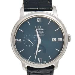 Omega Blue Stainless Steel Leather De Ville 424.13.40.21.03.001 Men's Wristwatch 39 mm