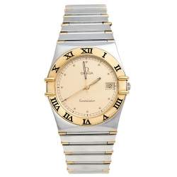 Omega Champagne 18K Yellow Gold Stainless Steel Constellation 396.1070 Men's Wristwatch 35 mm