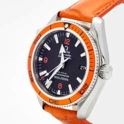 Omega Black Stainless Steel Embossed Leather Seamaster Planet Ocean 2909.50.38 Men's Wristwatch 40 mm