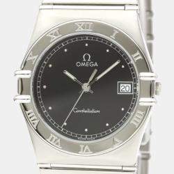 Pre Owned Omega Black White Stainless Steel Constellation 396.1070 Women's Wristwatch 33 mm
