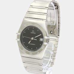 Pre Owned Omega Black White Stainless Steel Constellation 396.1070 Women's Wristwatch 33 mm