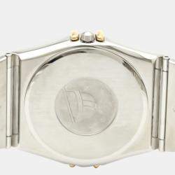 Pre Owned Omega White 18K Yellow Gold And Stainless Steel Constellation Day Date 396.1070 Men's Wristwatch 33 mm