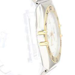 Pre Owned Omega White 18K Yellow Gold And Stainless Steel Constellation Day Date 396.1070 Men's Wristwatch 33 mm