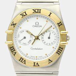 Pre Owned Omega White 18K Yellow Gold And Stainless Steel Constellation Day Date 396.1070 Men's Wristwatch 33 mm