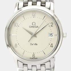 Omega Silver Stainless Steel Quartz De Ville Prestige 4510.30 Men's Wristwatch 34 mm