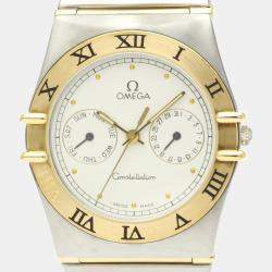 Omega White 18K Yellow Gold And Stainless Steel Constellation 396.1070 Quartz Men's Wristwatch 33 mm