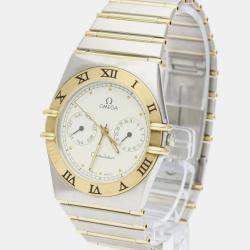 Omega White 18K Yellow Gold And Stainless Steel Constellation 396.1070 Quartz Men's Wristwatch 33 mm