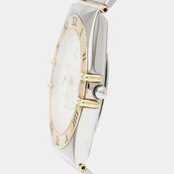 Omega White 18K Yellow Gold And Stainless Steel Constellation 396.1070 Quartz Men's Wristwatch 33 mm