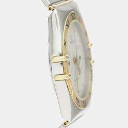 Omega White 18K Yellow Gold And Stainless Steel Constellation 396.1070 Quartz Men's Wristwatch 33 mm
