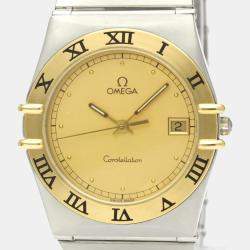 Pre Owned Omega Champagne 18K Yellow Gold And Stainless Steel Constellation 396.1070 Automatic Men's Wristwatch 33 mm