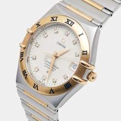 Pre Owned Omega White Diamond 18k Yellow Gold Stainless Steel Constellation 50th Anniversary 1304.35.00 Unisex Wristwatch 36 mm