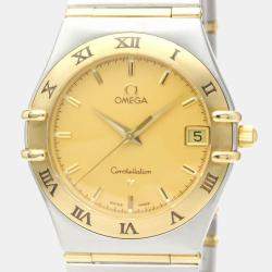 Pre Owned Omega Gold 18k Yellow Gold And Stainless Steel Constellation 1212.10 Quartz Men's Wristwatch 33 mm