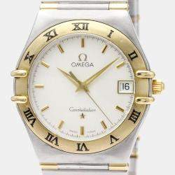 Pre Owned Omega Silver 18k Yellow Gold And Stainless Steel Constellation 1312.30 Quartz Men's Wristwatch 33 mm
