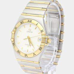 Omega White 18K Yellow Gold And Stainless Steel 1212.30 Constellation Quartz Men's Wristwatch 33 mm