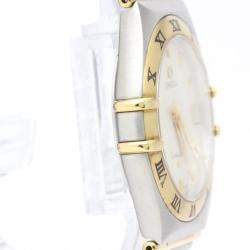 Omega White 18K Yellow Gold And Stainless Steel 1212.30 Constellation Quartz Men's Wristwatch 33 mm