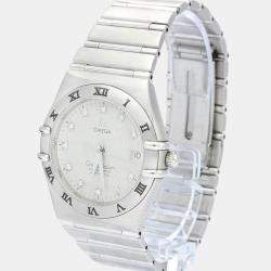 Pre Owned Omega Silver Diamonds Stainless Steel Constellation 1504.35 Automatic Men's Wristwatch 40 mm