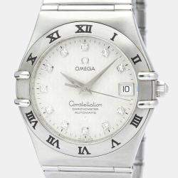 Pre Owned Omega Silver Diamonds Stainless Steel Constellation 1504.35 Automatic Men's Wristwatch 40 mm