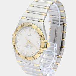 Pre Owned Omega Silver 18K Yellow Gold And Stainless Steel Constellation 1302.30 Men's Wristwatch 36 mm