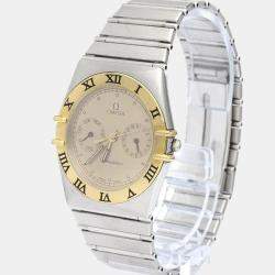 Pre Owned Omega Champagne 18K Yellow Gold And Stainless Steel Constellation 396.1070 Men's Wristwatch 33 mm