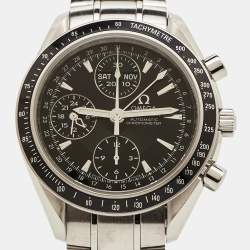 Omega Black Stainless Steel Speedmaster Date/Day-Date Chronograph 3220.50.00 Men's Wristwatch 40 mm