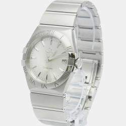 Pre Owned Omega Silver Stainless Steel Constellation 123.10.35.60.02.001 Quartz Men's Wristwatch 35 mm