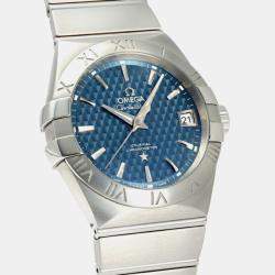 Omega Blue Stainless Steel Constellation Automatic Men's Wristwatch 38 mm