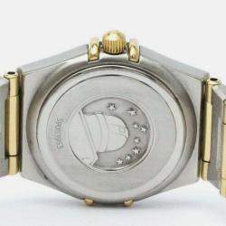 Omega White Shell 18k Yellow Gold Stainless Steel Constellation 1262.70 Quartz Men's Wristwatch 22 mm