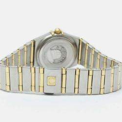 Omega White Shell 18k Yellow Gold Stainless Steel Constellation 1262.70 Quartz Men's Wristwatch 22 mm